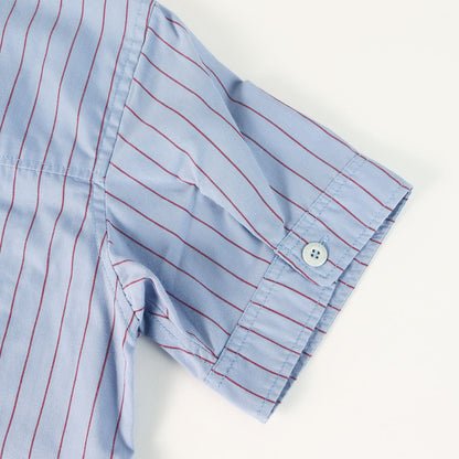 ワッペン付き ストライプ オープンカラー ワーク 半袖シャツ(SODA S/S)