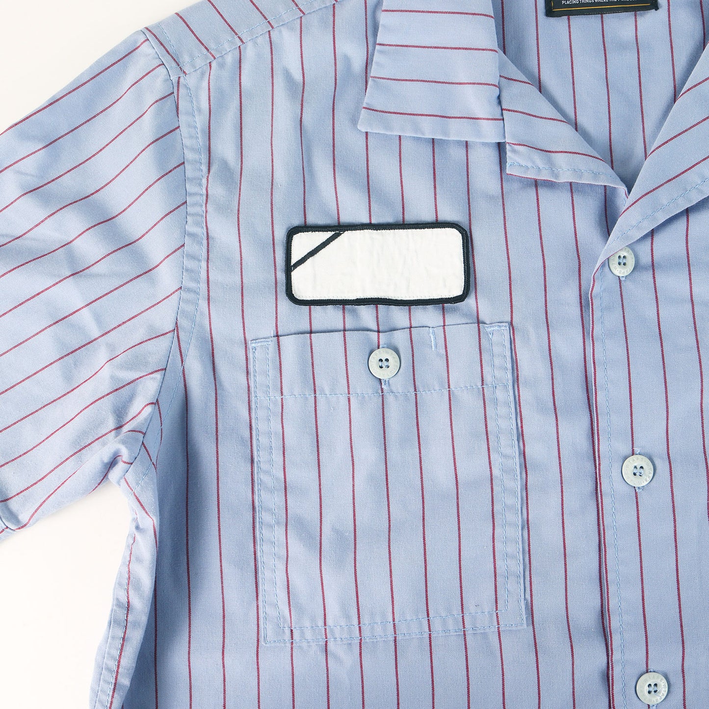 ワッペン付き ストライプ オープンカラー ワーク 半袖シャツ(SODA S/S)