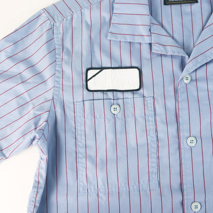 ワッペン付き ストライプ オープンカラー ワーク 半袖シャツ(SODA S/S)