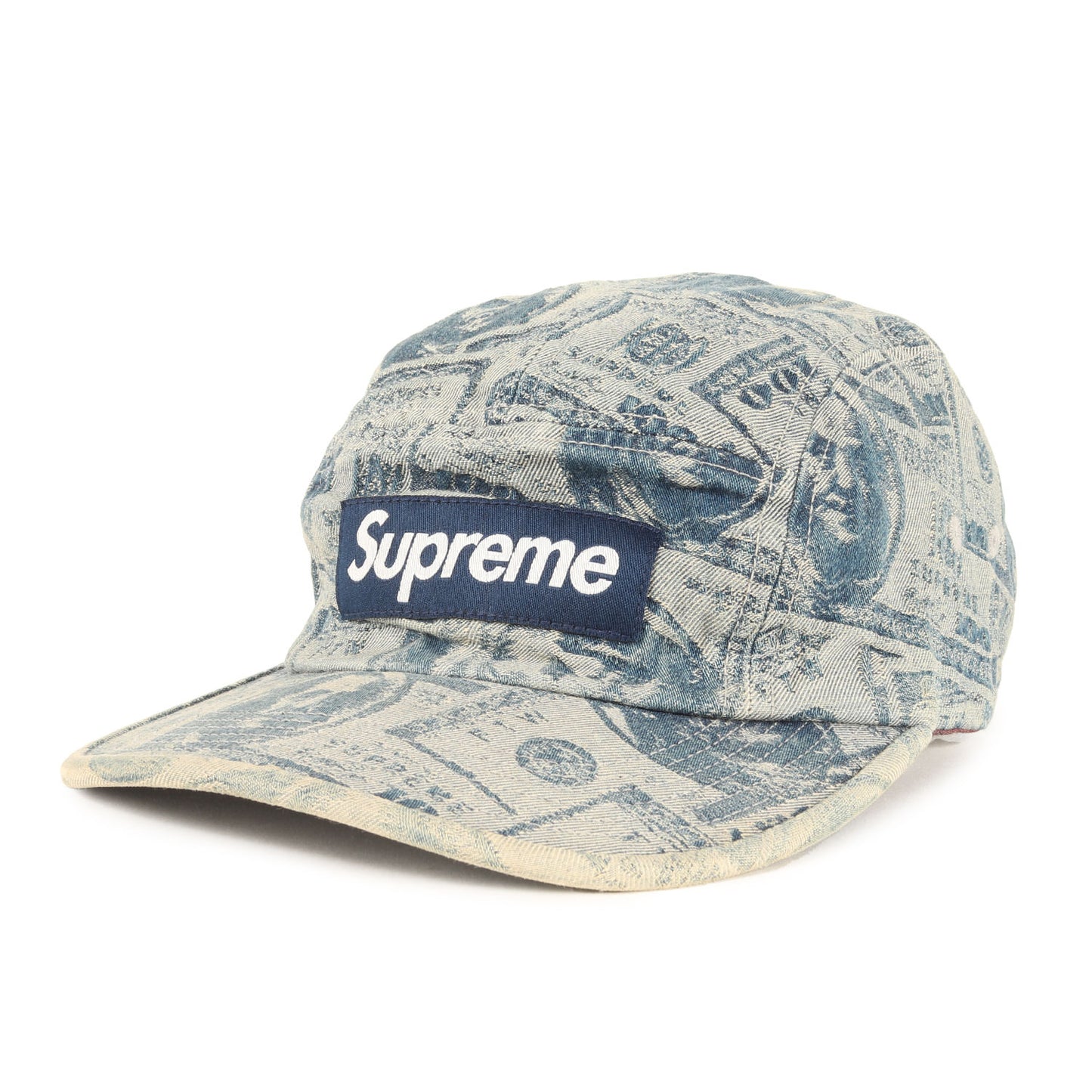 100ドル札柄 ジャガードデニム BOXロゴ キャンプキャップ(100 Dollar Bill Camp Cap)