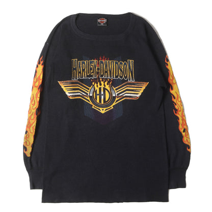 90s 4面プリント 袖フレイム ウイングエンブレム サーマル ロングスリーブ Tシャツ USA製