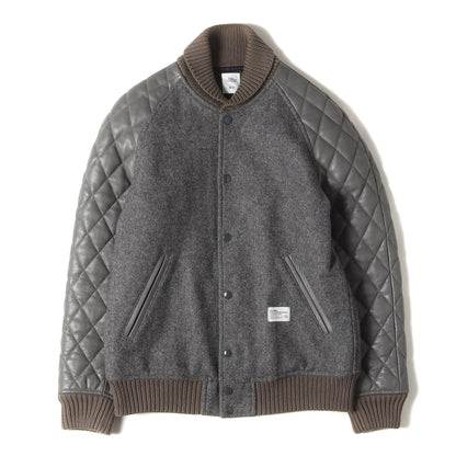袖キルティングレザー メルトンウール スタジャン