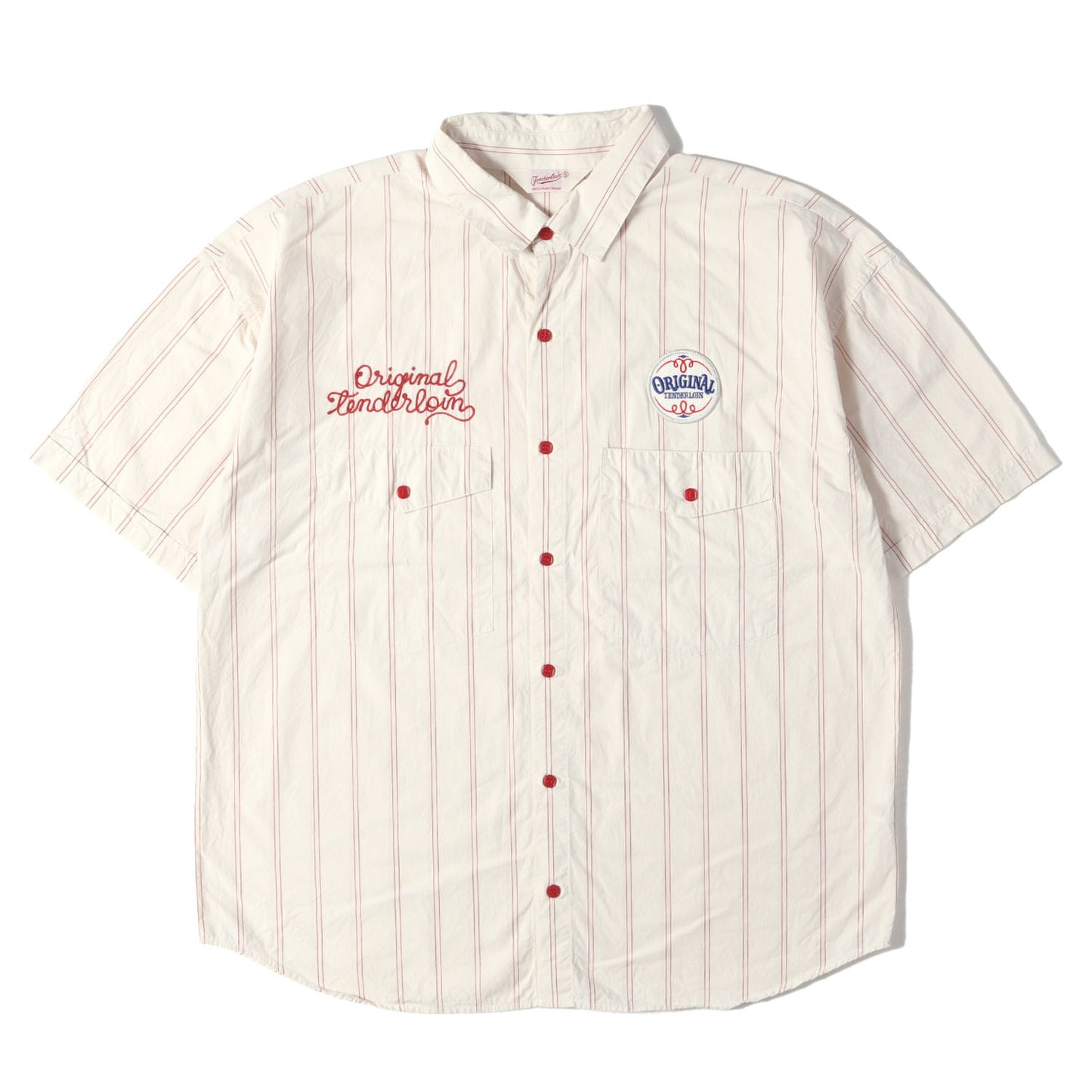 ワッペン付き ストライプ ワーク 半袖シャツ(STRIPE WORK SHT)