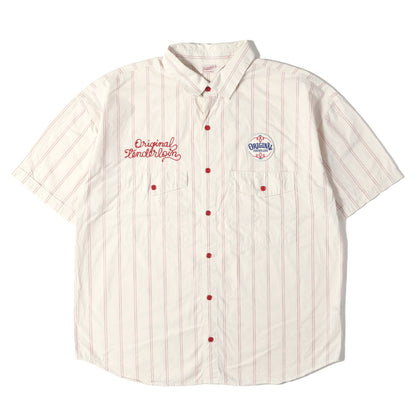 ワッペン付き ストライプ ワーク 半袖シャツ(STRIPE WORK SHT)