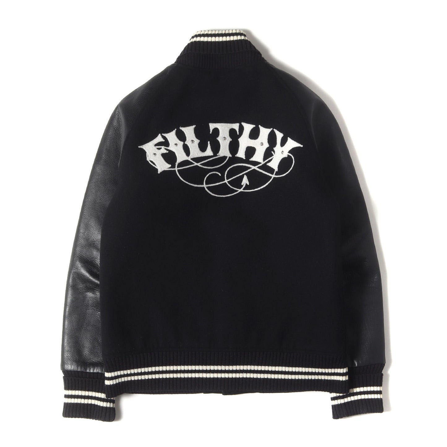 ×WTAPS FILTHYロゴ 袖レザー メルトン スタジャン