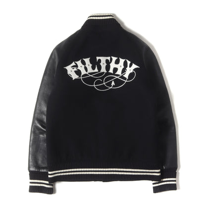 ×WTAPS FILTHYロゴ 袖レザー メルトン スタジャン