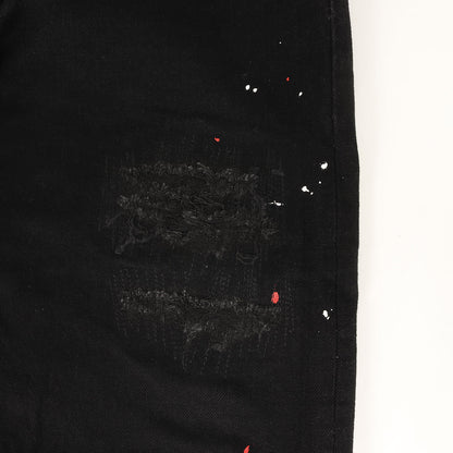 20AW WAY OF LIFEパッチ付き クラッシュリペア加工 デニムパンツ(BLACK CRASH PAINT&PATCH DENIM PANTS)