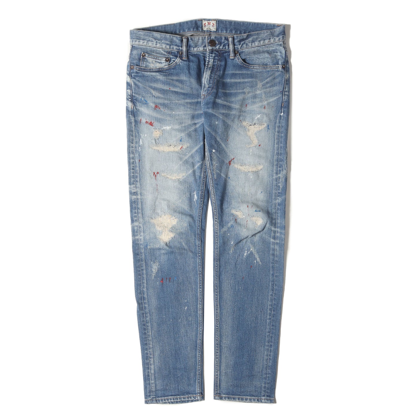 ペンキ&ダメージリペア加工 ストレッチ デニムパンツ(STRETCH CRUSH&REPEIR DENIM 5P TAPERED)