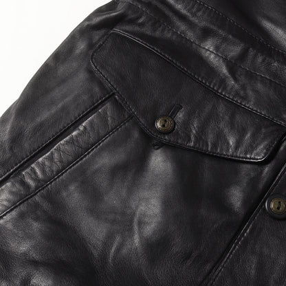 90s シープスキンレザー ジップ カーコート Vallemosso