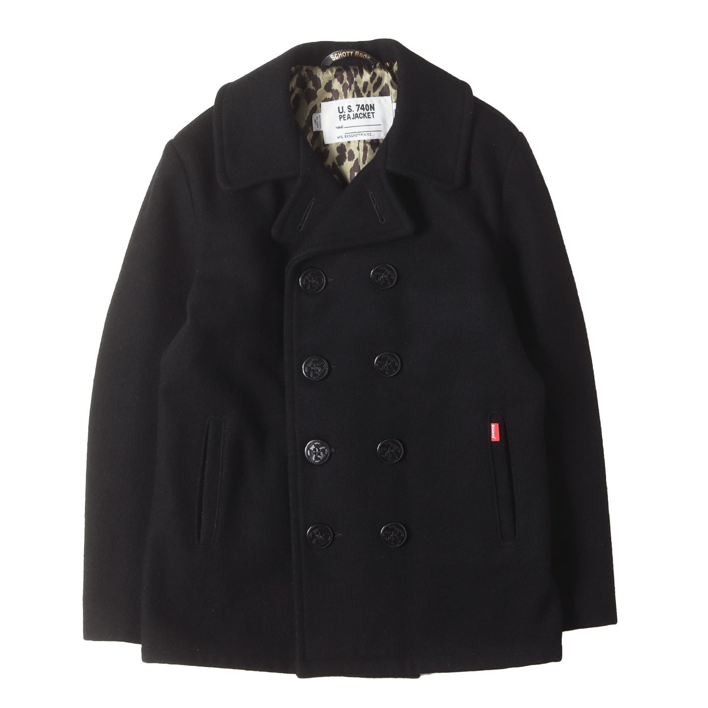 ×Schott 裏地レオパード柄 メルトン Pコート