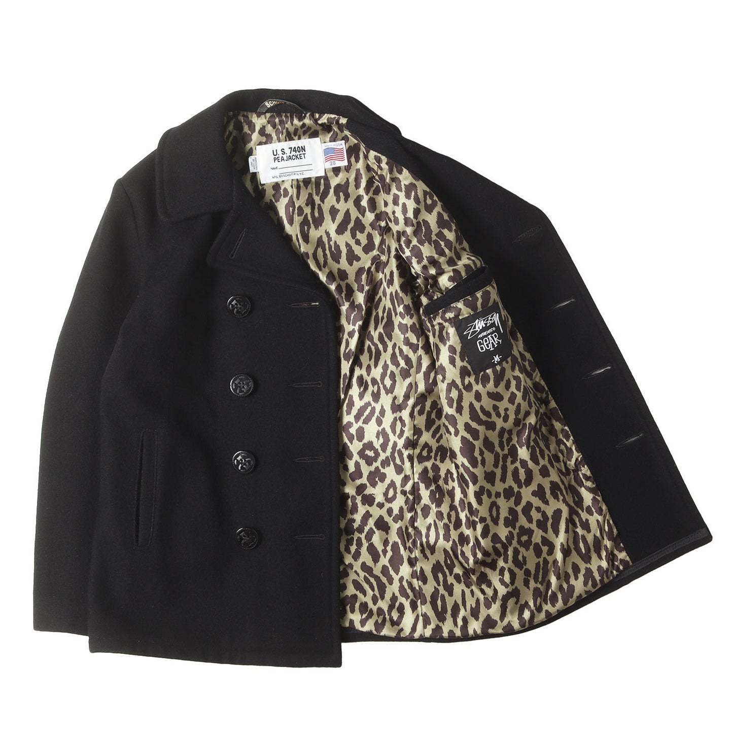 ×Schott 裏地レオパード柄 メルトン Pコート