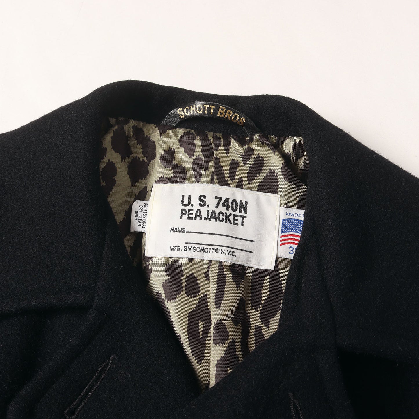 ×Schott 裏地レオパード柄 メルトン Pコート
