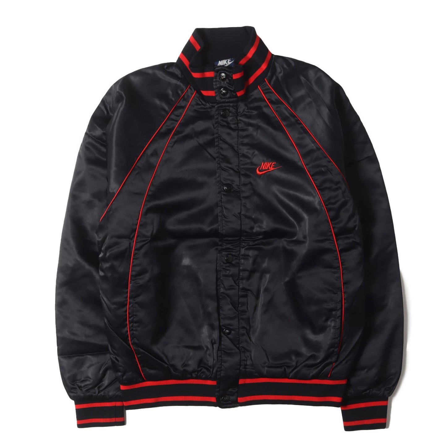 [紺タグ AJ1ブレッドカラー] 80s AIR JORDAN ウイングマークパッチ ナイロンサテン チーム ジャケット