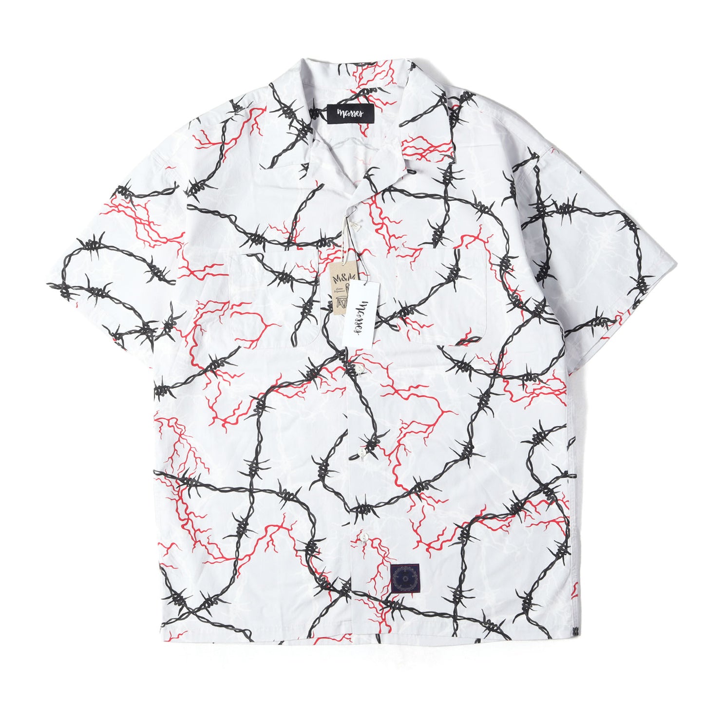 ×M&M バーブワイヤー柄 オープンカラー 半袖シャツ(SHIRT S/S WIRE)