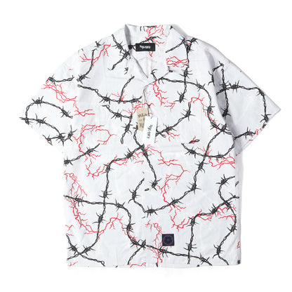 ×M&M バーブワイヤー柄 オープンカラー 半袖シャツ(SHIRT S/S WIRE)