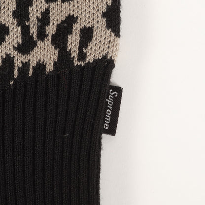 チーター柄 コーデュロイ 切替し ジップ ニットセーター(Corduroy Detailed Zip Sweater)