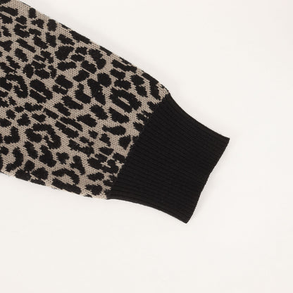 チーター柄 コーデュロイ 切替し ジップ ニットセーター(Corduroy Detailed Zip Sweater)