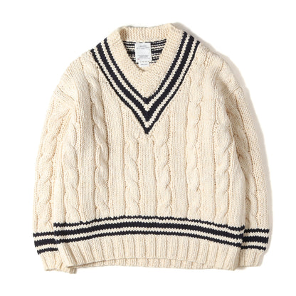 23SS コットン/リネン ローゲージ Vネック ハンドニット(V-COLLEGIUM HAND-KNIT)