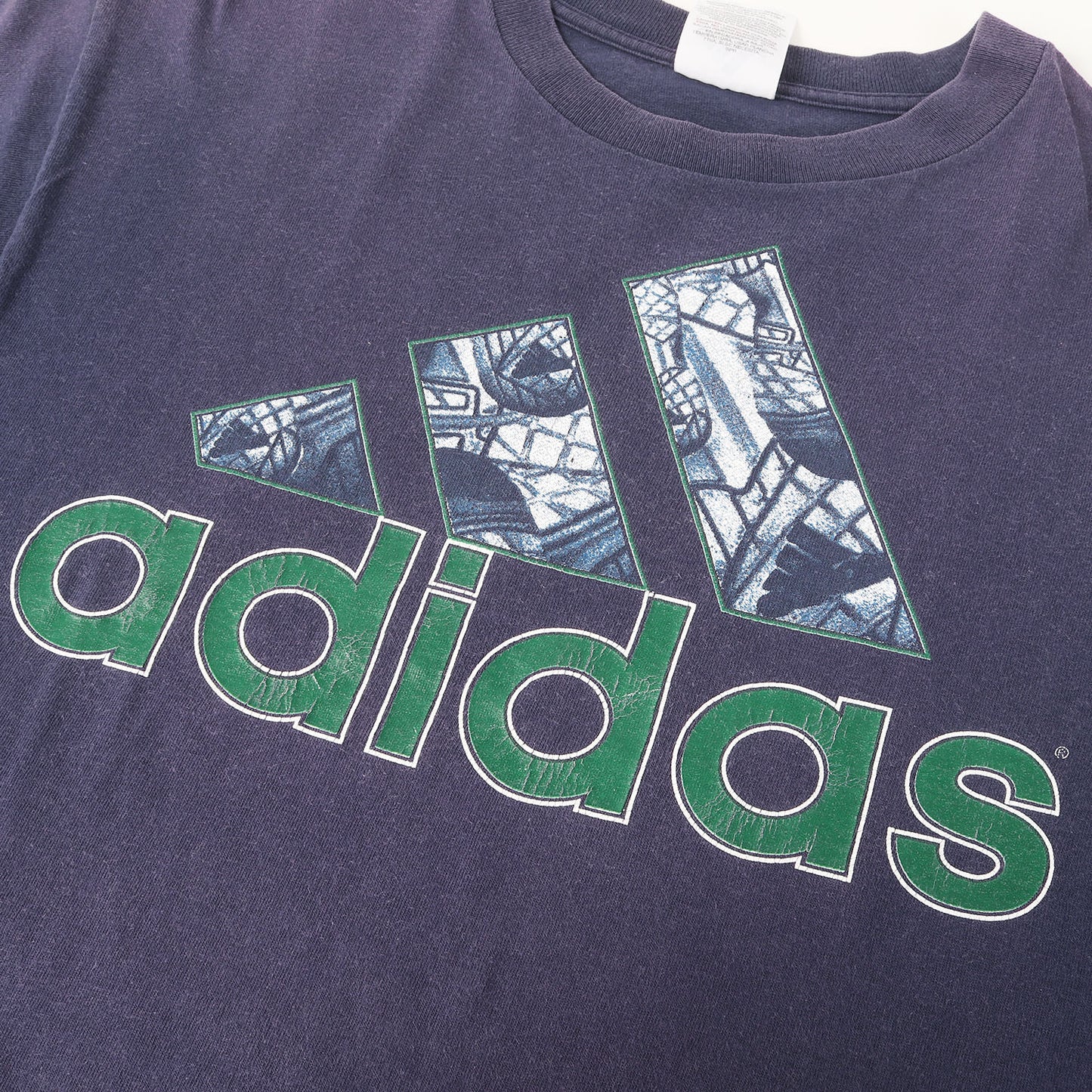 [GOODフェード] 90s 万国旗タグ ビッグロゴプリント Tシャツ USA製