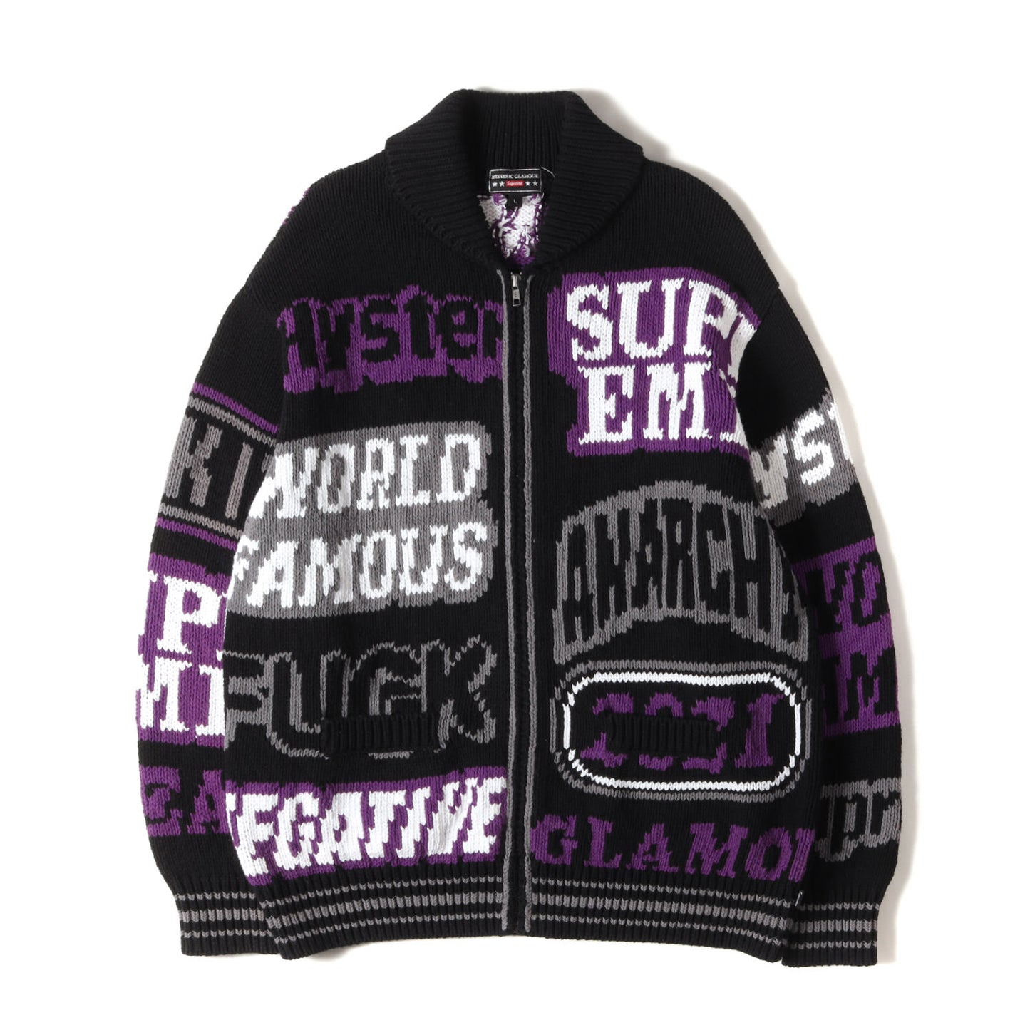 21SS ×HYSTERIC GLAMOUR マルチロゴ コットンニット ジップ セーター(Logos Zip Up Sweater)