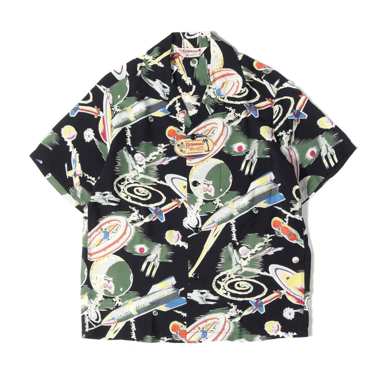 [新品 人気モデル] HINOYA別注 スペースシップ柄 レーヨン アロハシャツ / KUONAKAKAI実名復刻 SPECIAL EDITION SS38909HY