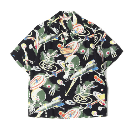[新品 人気モデル] HINOYA別注 スペースシップ柄 レーヨン アロハシャツ / KUONAKAKAI実名復刻 SPECIAL EDITION SS38909HY