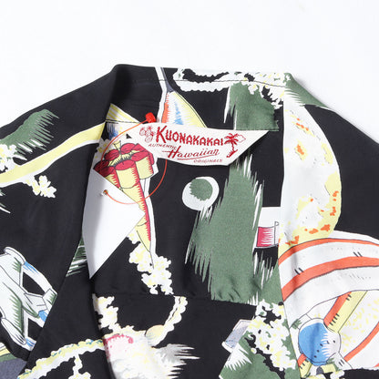[新品 人気モデル] HINOYA別注 スペースシップ柄 レーヨン アロハシャツ / KUONAKAKAI実名復刻 SPECIAL EDITION SS38909HY