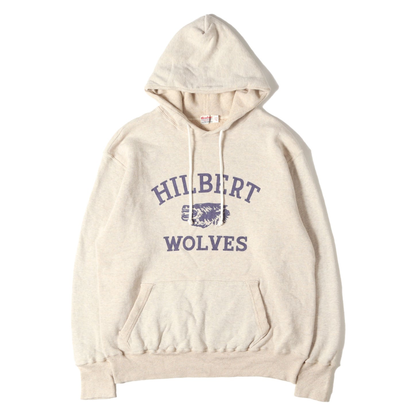 染込みプリント 2本針フード カレッジプリント スウェットパーカー (HILBERT WOLVES)