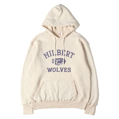 染込みプリント 2本針フード カレッジプリント スウェットパーカー (HILBERT WOLVES)