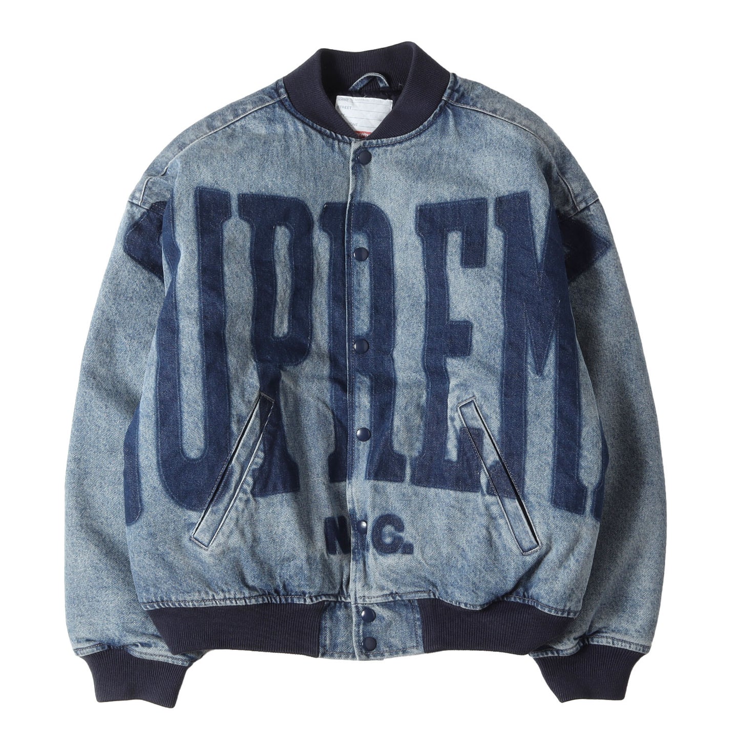 23SS ブリーチ加工 デニム バーシティジャケット(Washed Knockout Denim Varsity Jacket)