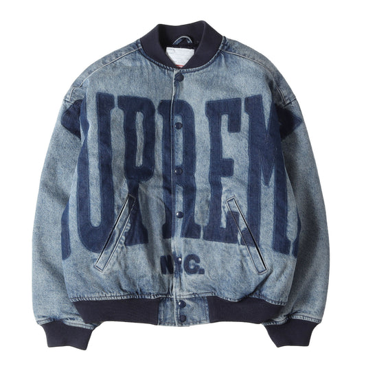 23SS ブリーチ加工 デニム バーシティジャケット(Washed Knockout Denim Varsity Jacket)