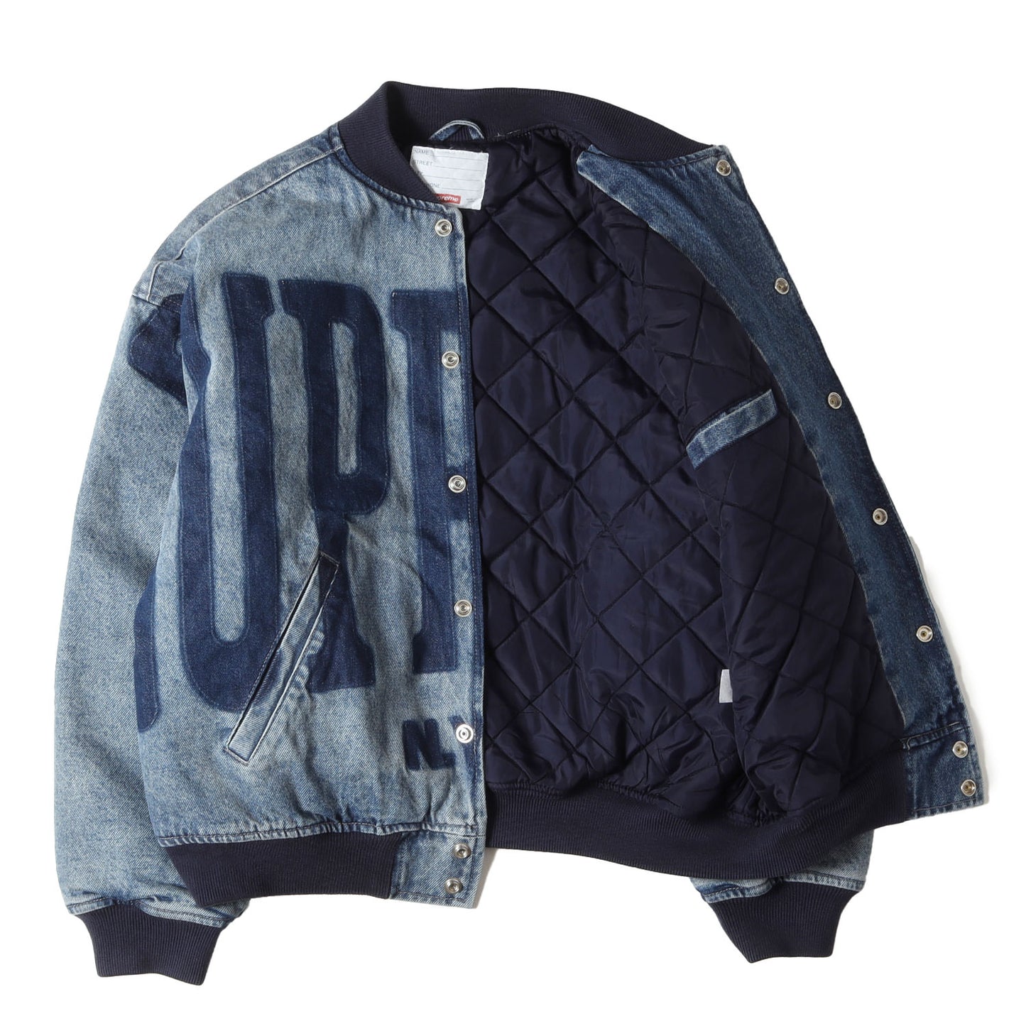 23SS ブリーチ加工 デニム バーシティジャケット(Washed Knockout Denim Varsity Jacket)