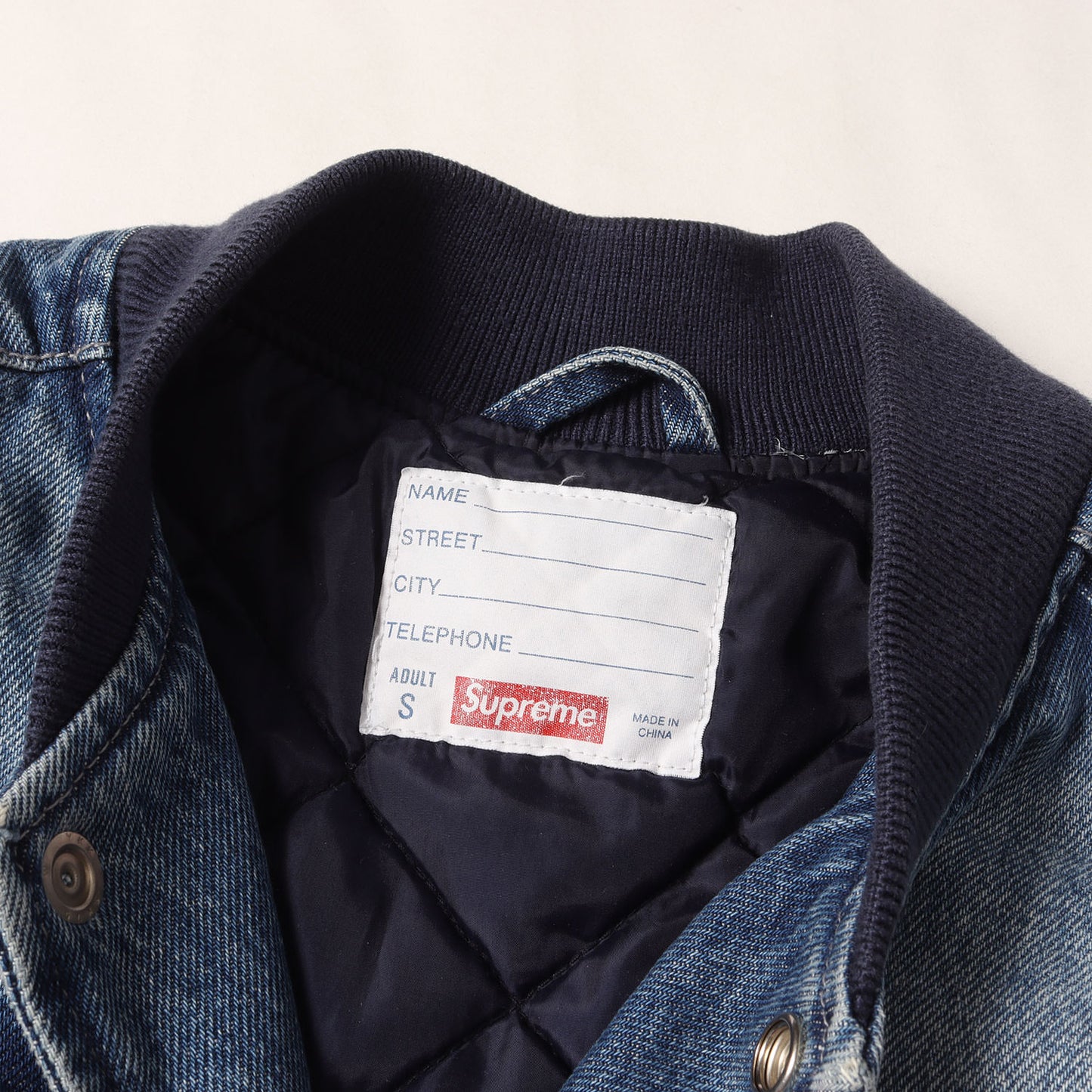 23SS ブリーチ加工 デニム バーシティジャケット(Washed Knockout Denim Varsity Jacket)