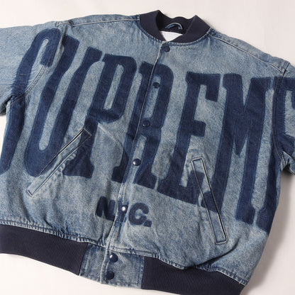 23SS ブリーチ加工 デニム バーシティジャケット(Washed Knockout Denim Varsity Jacket)