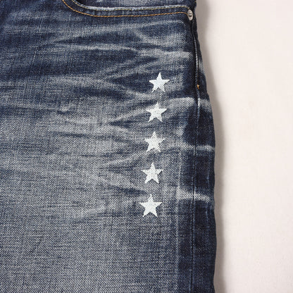 ヴィンテージ加工 ストレッチ スリム デニムパンツ(SLIM-FIT STRETCH DAMAGED JEANS)