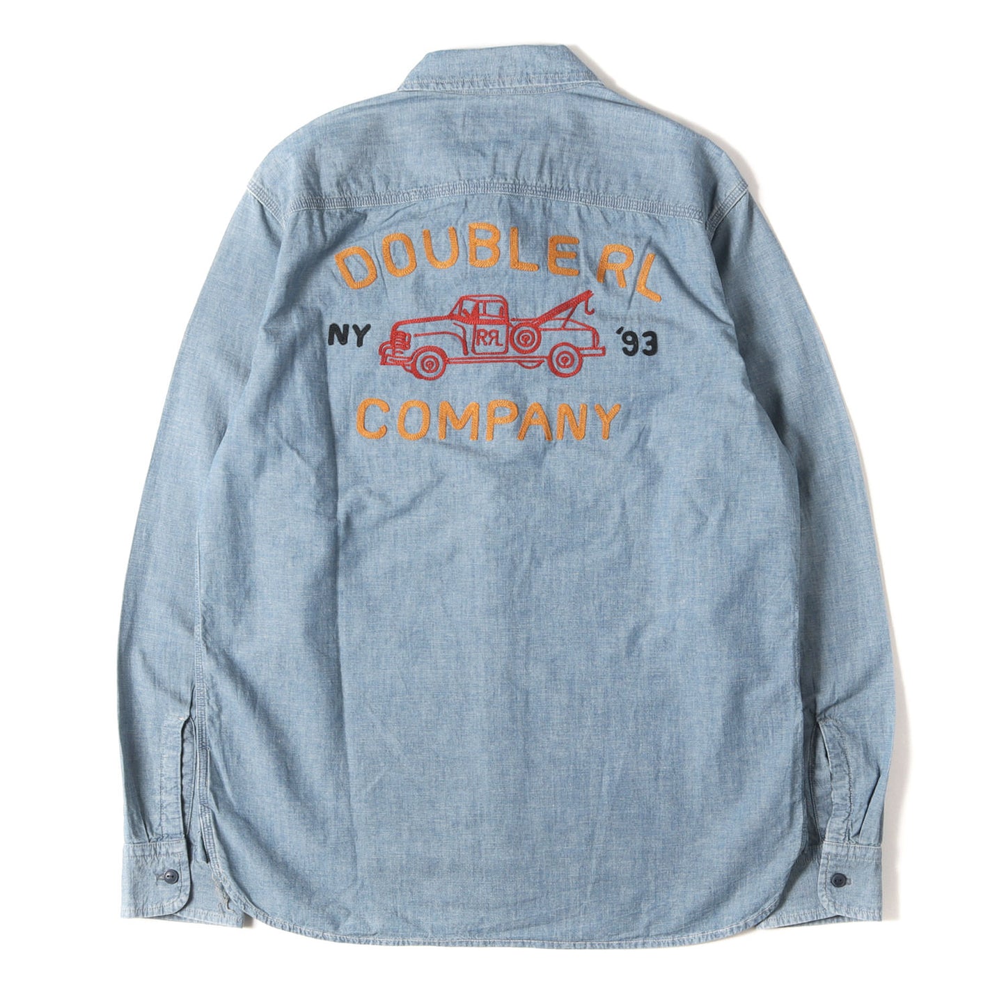 [近年モデル] チェーン刺繍 シャンブレー ワーク ボタンシャツ (Embroidered Indigo Chambray Work Shirt)