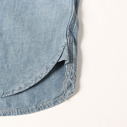 [近年モデル] チェーン刺繍 シャンブレー ワーク ボタンシャツ (Embroidered Indigo Chambray Work Shirt)