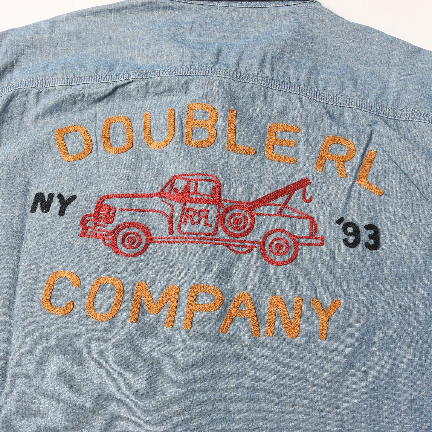 [近年モデル] チェーン刺繍 シャンブレー ワーク ボタンシャツ (Embroidered Indigo Chambray Work Shirt)