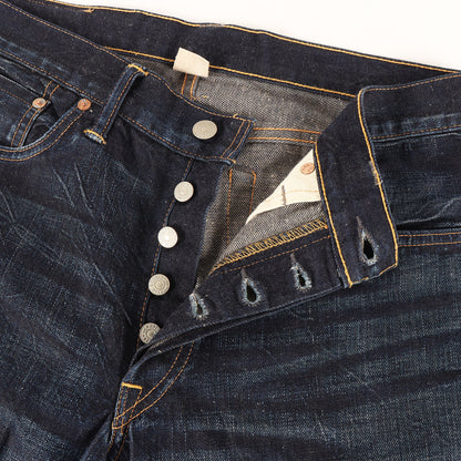 [日本産 USA製] ヴィンテージ加工 スリム デニムパンツ (JAPAN WOVEN SELVEDGE DENIM SLIM NARROW CALDWELL)