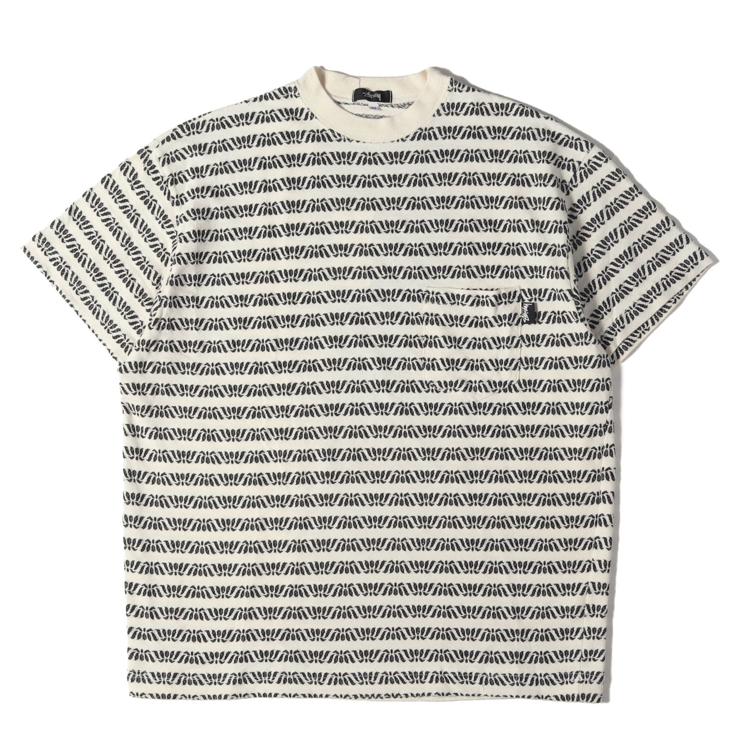 80s OLD STUSSY 黒タグ ジャガード 柄ボーダー ポケット Tシャツ(USA製 / デッドストック)