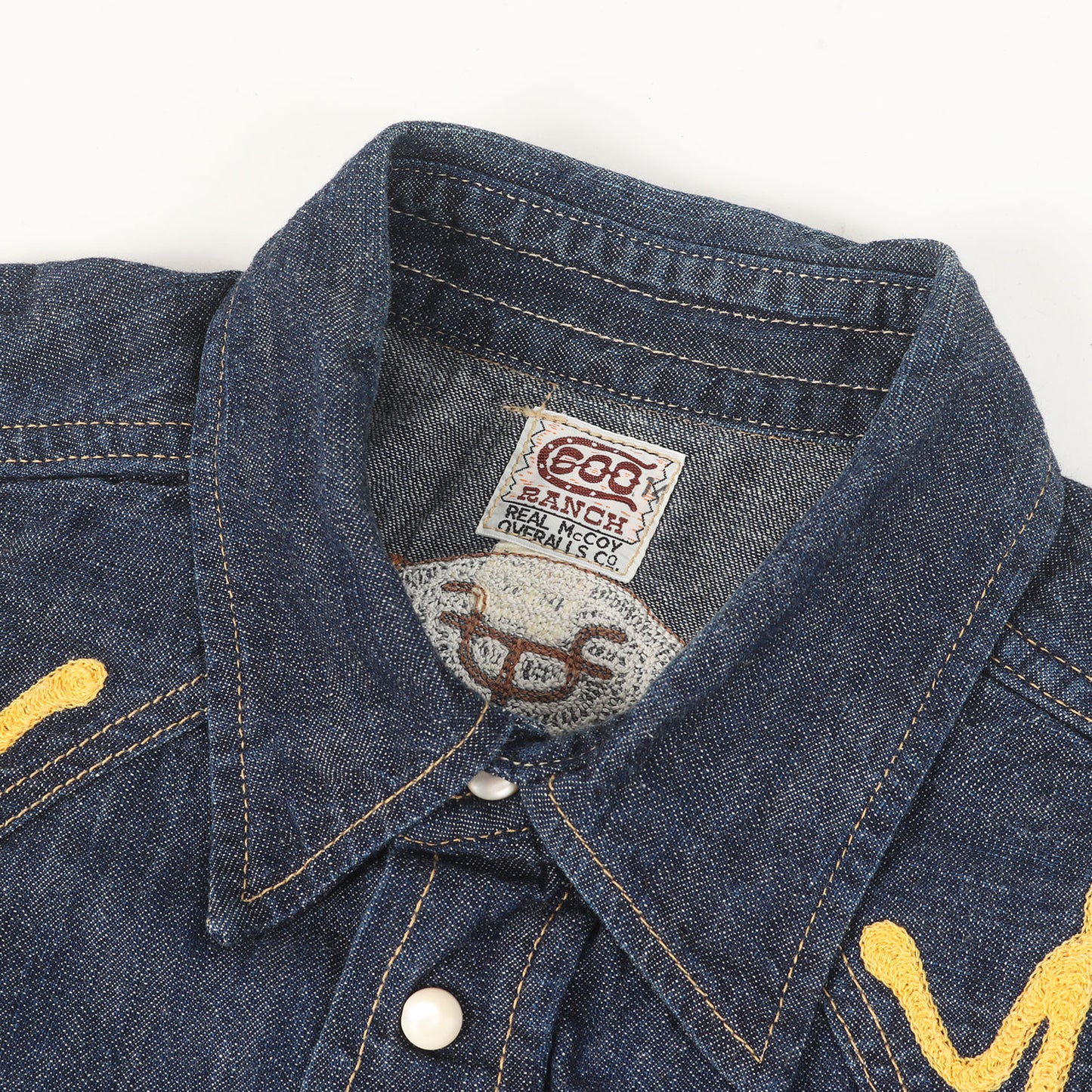 チェーン刺繍デザイン ウエスタン デニム 半袖 ボタンシャツ 600 RANCH
