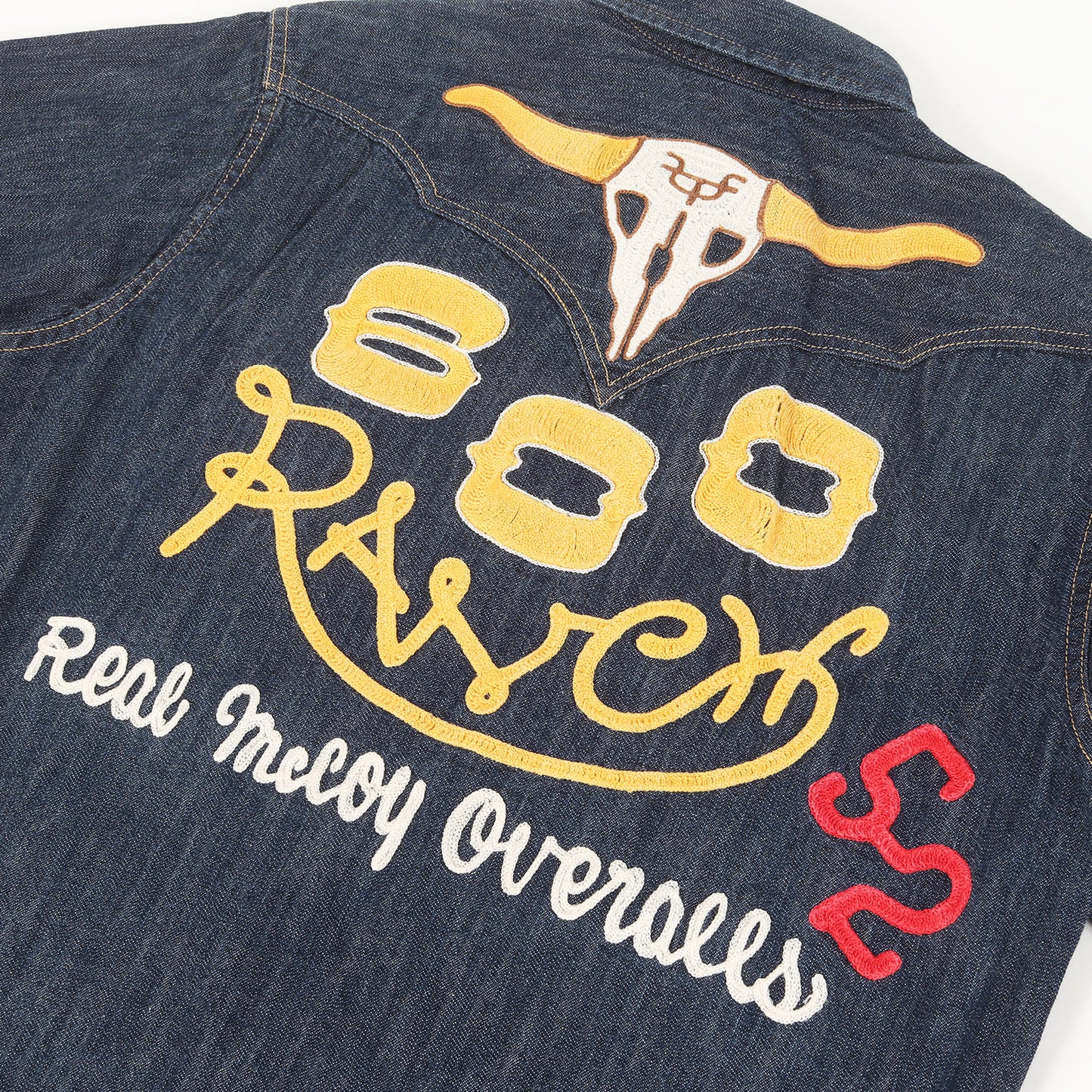 チェーン刺繍デザイン ウエスタン デニム 半袖 ボタンシャツ 600 RANCH