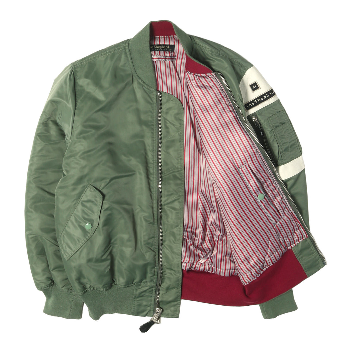 the Shepherd ×fragment design ×ALPHA 袖レザー MA-1 ボンバージャケット