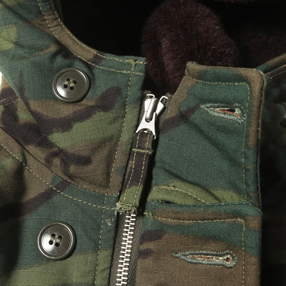 裏地アルパカウール ウッドランドカモ エアクルー フーデッド コットン ベスト (AIR CREW ATTACHED HOOD VEST)