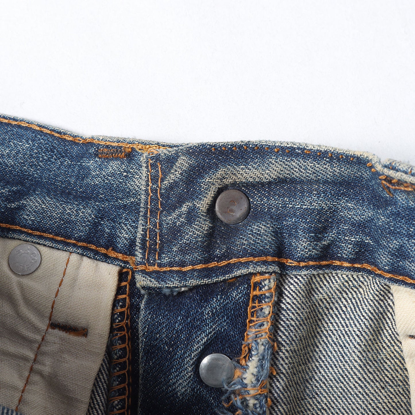 [雰囲気抜群 ヒゲあり] 70s 501 66前期 Big E デニムパンツ / USA製 ボタン裏刻印2