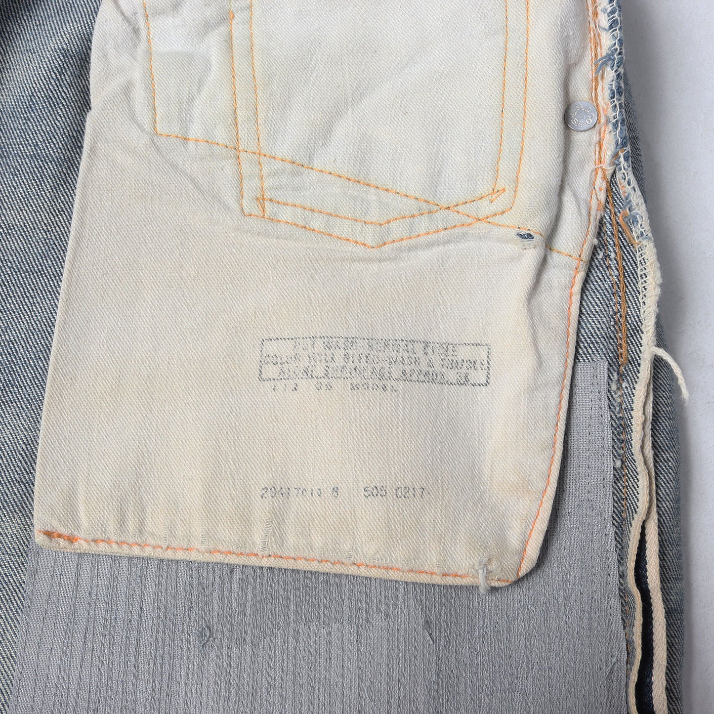 [雰囲気抜群 両耳付き] 70s 505-0217 66前期 Big E デニムパンツ / USA製 ボタン裏刻印5