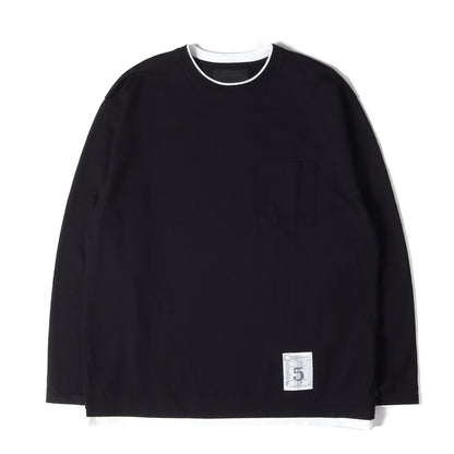 26SS レイヤードデザイン ロングスリーブ ポケット Tシャツ(BW . LAYERED TRIM CREWNECK LS)