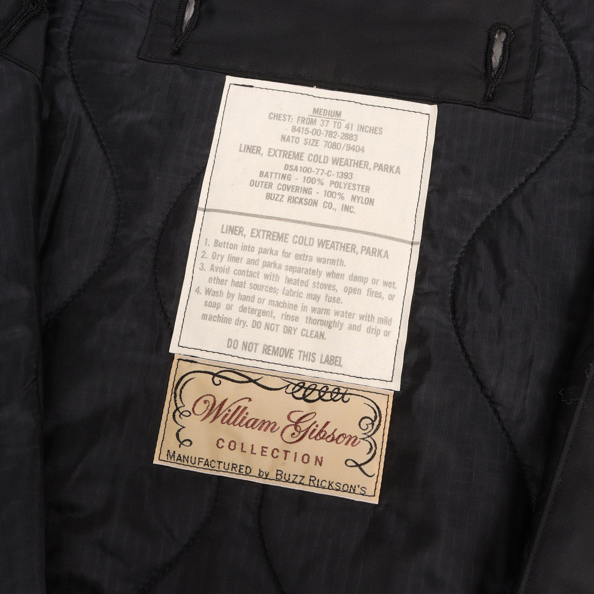 [WILLIAM GIBSON] M-65 キルティング ライナー ジャケット (LINER, EXTREME COLD WEATHER, PARKA BLACK)