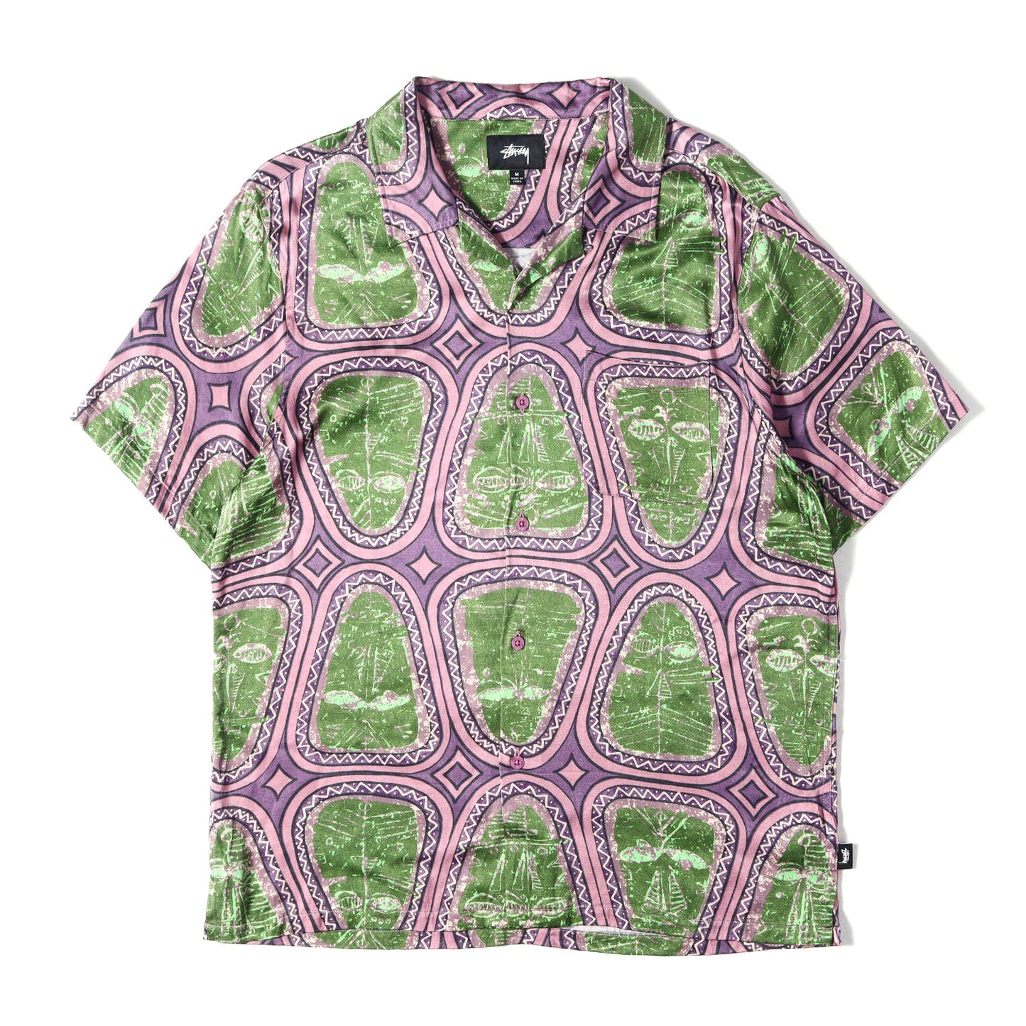 マスク総柄 レーヨン オープンカラー 半袖シャツ(Mask S/S Shirt)