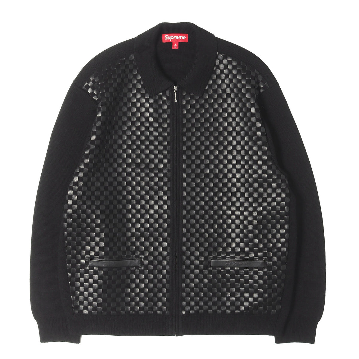 24AW ウーブンレザー ジップアップ ニット カーディガン(Woven Leather Zip Up Cardigan)